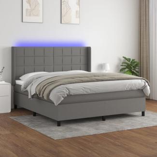 vidaXL Boxspringbett mit Matratze & LED Dunkelgrau 180x200 cm Stoff 3138334