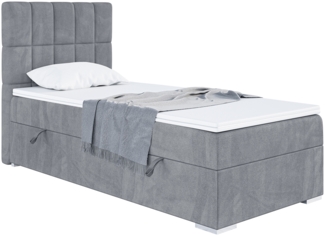 MEBLINI Boxspringbett LUKAS 100x200 cm mit Bettkasten - H3/Grau Samt Gepolstert Einzelbett mit Topper & Taschenfederkern-Matratze - 100x200 Links