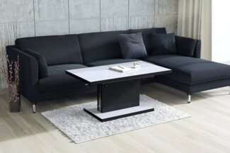 Mazzoni Couchtisch Aston Weiß-Schwarz Hochglanz höhenverstellbar ausziehbar 120 - 200 cm, Funktionstisch, Wohnzimmertisch, Tisch, Esstisch, Sofatisch