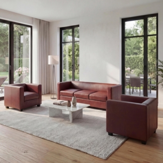 3-1-1 Sofagarnitur Couchgarnitur Loungesofa Lille ~ Kunstleder, rot-braun
