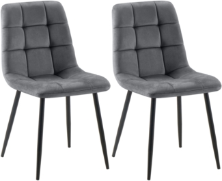 CLP 2er Set Esszimmerstuhl Tilde gepolstert mit Rückenlehne bis 150 kg belastbar,dunkelgrau Samt