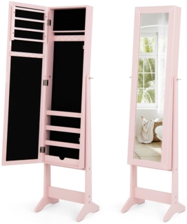 Neigungsverstellbarer Schmuckschrank mit Ganzkörperspiegel Schmuckregal Spiegelschrank Pink