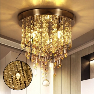 OULENBIYAR Deckenleuchte Modern Edelstahl Kristall Kronleuchter bündige Deckenleuchte 25x32 cm, G9--3 Lampenfassung, LED wechselbar, bündige Deckenleuchte,Design im Chrom-Stil,25cm x 32cm