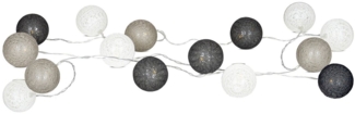 levandeo 15er Lichterkette LED Kugeln Lampions Baumwolle Grau Weiß Cotton Girlande Deko Cottonballs
