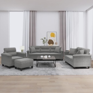 vidaXL 4-tlg. Sofagarnitur mit Kissen Dunkelgrau Mikrofasergewebe 3202310