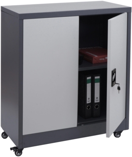 Aktenschrank HWC-O50, Büroschrank Stahlschrank mit Rollen, 2 Türen abschließbar, Stahl 98x80x40cm ~ dunkelgrau hellgrau