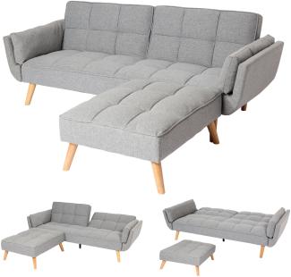 Mendler Schlafsofa mit Ottomane, Couch Sofa Gästebett, Schlaffunktion 218x175 cm ~ Stoff/Textil hellgrau