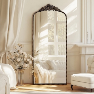 G-LEAF Ganzkörperspiegel im Barockstil, freistehend, wandmontiert oder an die Wand angelehnt (1-St), für Schlafzimmer, Wohnzimmer, 191×76cm, schwarz