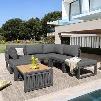 Celya Gartenlounge-Set Gartenmöbel Set mit Hochwertigen Sitzkissen, Rückenkissen, (für den Außenbereich, Verstellbarer Rückenlehnenwinkel), Garten Loungesessel für 6 Personen,Doppelliege, Grau