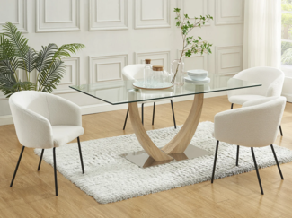 Vente-unique - Stuhl mit Armlehnen 2er-Set - Bouclé-Stoff & Metall - Cremefarben - MORONI