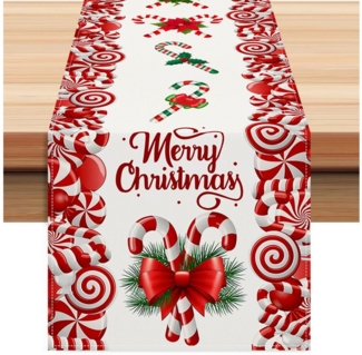 LAPAPRO Tischläufer Weihnachtlicher Leinen Tischläufer Druck, Festliche Tischdekoration