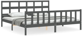 vidaXL Massivholzbett mit Kopfteil Grau 200x200 cm 3193033