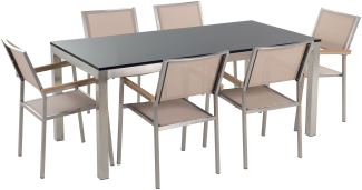 Essgruppe für 6 Personen GROSSETO Stein Granit Optik 180x90x76 cm Beige