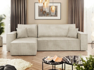 'Kobaro' Ecksofa, Cord, Farbe: Poso 100, 82 x 244 x 145 cm