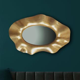 FineBuy Wandspiegel Asymmetrisch 60x90 cm Metall Design Hängespiegel Gold, Aluminium Dekospiegel Unförmig mit Rahmen, Spiegel Wand Groß, Flurspiegel Länglich, Garderobenspiegel Modern Gold