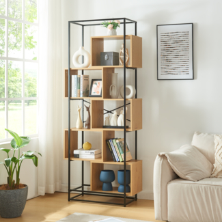 Bücherregal Rennebu 194x80x33 cm 5 Fächer Schwarz/Eiche [en. casa]