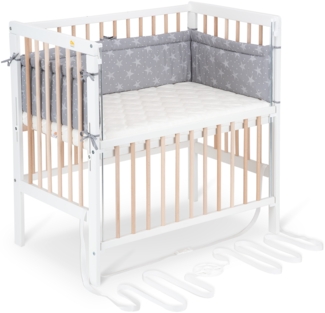 FabiMax Beistellbett Boxspring Flex weiß / natur inkl. Matratze Air und Nestchen weiße Sterne