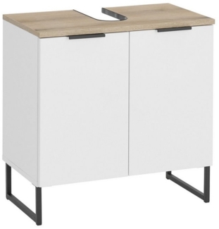 PREISBRECHER Waschbeckenunterschrank Denver 2 Türen, weiß matt / Evoke Eiche dekor - 60 x 60 x 35 cm (BxHxT)