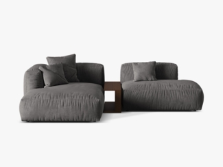 Micadoni Ecksofa Martina 2-Sitzer mit Couchtisch Samt Grau Links