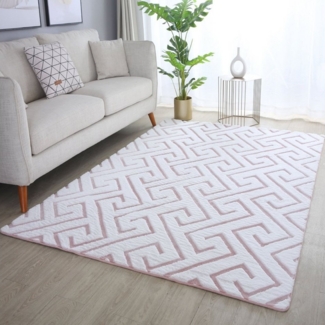 SIMPEX24 Teppich Skandinavisches Design, Läufer, Höhe: 15 mm, Teppich Wohnzimmer 3D Effekt Skandinavisches Design Rosa Felloptik