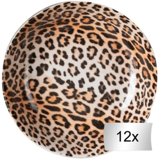 HIT Trading Suppenteller LEOPARD, Ø 21 cm, 12er Set, Braun, Schwarz, Leopardenmuster