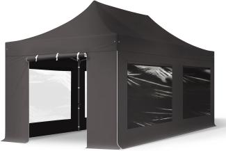 3x6 m Faltpavillon, PREMIUM Stahl 40mm, Seitenteile mit Panoramafenstern, dunkelgrau