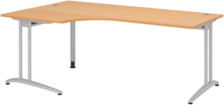 bümö Eckschreibtisch groß, Serie 200x120 cm, Tischplatte aus Holz in Buche, Gestell aus Metall - Schreibtisch L Form, großer Tisch für's Büro, Computertisch, Bürotisch, BS-82-6