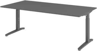 bümö manuell höhenverstellbarer Schreibtisch 200x100 in graphit Gestell in Graphit - PC Tisch höhenverstellbar & groß, höhenverstellbarer Tisch Büro, großer Computertisch verstellbar, X2E-G-GG