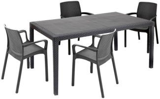 Dmora Outdoor Lounge Set Lograto, Outdoor und Indoor Lounge Set, Feststehender rechteckiger Tisch mit 4 stapelbaren Stühlen, Made in Italy, Anthrazit