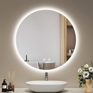 EMKE Badspiegel Mit LED Beleuchtung Touch Beschlagfrei Rund Lichtspiegel 6500K ф50cm
