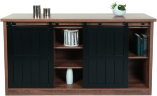 Sideboard HWC-K75, Highboard Regal Schrank, Schiebetüre 7 Fächer, Holz-Optik Industrial Metall 84 x 150 x 40 cm ~ braun