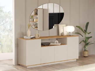 Vente-unique - Sideboard mit 4 Türen & 1 Regal - Beige & Holzfarben - LOTULA