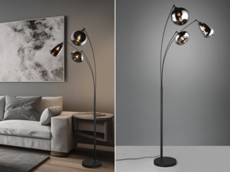 LED Stehleuchte Lampenschirm Glas Chrom bedampft, Höhe 200cm