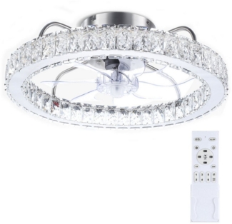 oyajia Deckenleuchte 36W LED Deckenlampe Deckenventilator, 6-stufiger Lüfter, Ø50cm, Kristall-Lampenschirm, LED fest integriert, Kaltweiß/Naturweiß/Warmweiß, LED Decken Ventilator Leuchte,Dimmbare LED-Beleuchtung für den Innen