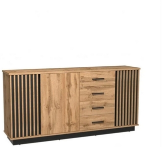 Beautysofa Kommode mit 4 Schubladen Lamelo, zweitürig, mit Dekorlamellen