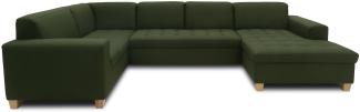 DOMO. collection Sugar Wohnlandschaft, Sofa, Couch, Polstergarnitur, Moderne U-Form, grün, 162 x 333 x 199 cm