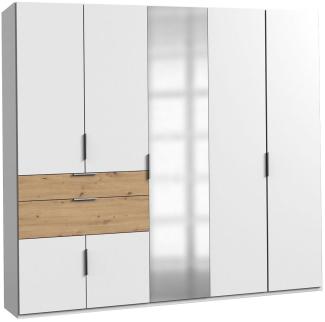 Kleiderschrank Shanghai 250x58x216cm Schlafzimmerschrank weiß artisan eiche Schubladen Spiegel