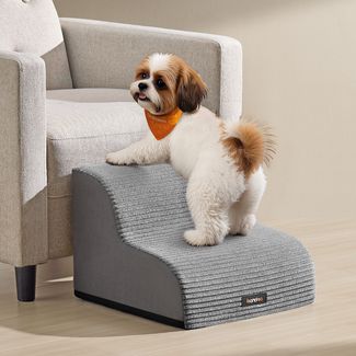 Feandrea Hundetreppe, 2 Stufen, Haustiertreppe, für kleine Hunde, Bett, Sofa, wasserdichte Katzentreppe, rutschfest, gringe Neigung, abnehmbarer waschbarer Bezug, Griff, taubengrau PPSDE002G01