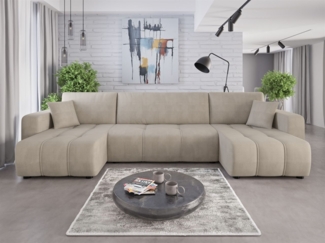 Wohnlandschaft mit Schlaffunktion DAGNY Sofa U-Form in Stoff Cosmic Beige