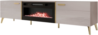 TV-Lowboard Picru 2D EF mit Kamin (Farbe: Cashmere / Cashmere Hochglanz + Gold)
