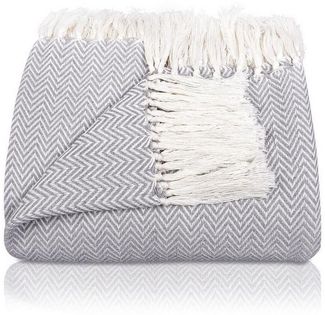 Gräfenstayn Tagesdecke mit Fransen aus 100% Baumwolle – Baumwolldecke mit Fischgrätenmuster, Wohndecke als Sofa-Überwurf, Bett-Überwurf, Couch-Überwurf, Sofa-Decke