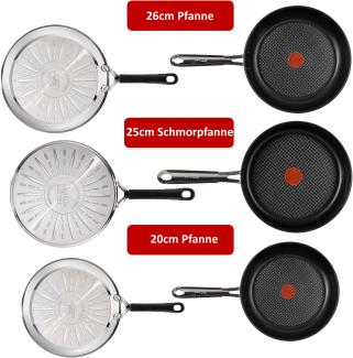 Tefal E76 Jamie Oliver Pfannenset- Pfanne 20cm & 26cm, Schmorpfanne 25cm mit Deckel, Set 16 - Pfannen Induktion