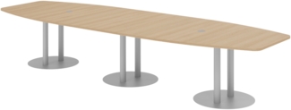bümö Konferenztisch oval 400x130 cm großer Besprechungstisch in Eiche, Besprechungstisch mit Gestell in Silber, Meetingtisch für 14 Personen, XXL-Tisch für Besprechungsraum & Meeting, KT40S-E-S