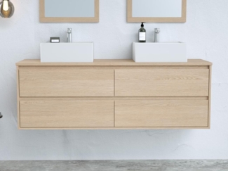 Vente-unique - Waschbeckenunterschrank hängend - Eichenholzfurnier - 150 cm - MILIPAM