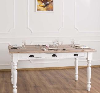 Landhausstil Massivholz-Esstisch weiß 160 cm, Shabby