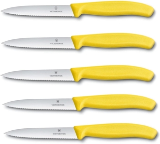 Victorinox Gemüsemesser Gemüsemesser Swiss Classic 10 cm mit Wellenschliff (5er Set, Gelb)