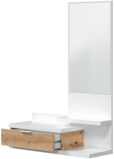 Dmora Adina-Eingangsmöbel, Eingang mit Spiegel und Schublade, Taschentablett für die Eingangshalle kleiner Wohnungen, 81 x 29 x 116 cm, weiße und geknotete Eiche