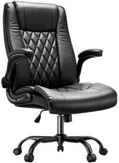 Marsail Chefsessel ergonomischer PU‑Leder Bürostuhl mit Lendenwirbelstütze, klappbaren Armlehnen & 90–120° Neigung, belastbar bis 136 kg