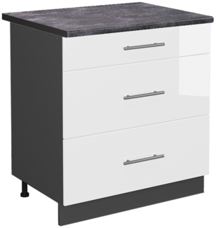 Vicco Küchenunterschrank Weiß Hochglanz 80 cm mit 3 Schubladen, AP Anthrazit, Fame-Line