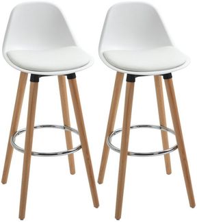 HOMCOM Barhocker 2er-Set Küchenhocker, Barstuhl mit Fußstützen (Tresenstuhl, 2 St, Küchenstuhl), für Esszimmer, Küche, Kunstleder, Weiß, 38,5 x 42,5 x 91 cm